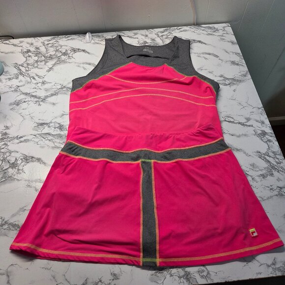 Fila XXL Bright Pink Heathered Gray Sleeveless Top Tennis Skort Summer Set - Picture 1 of 14
